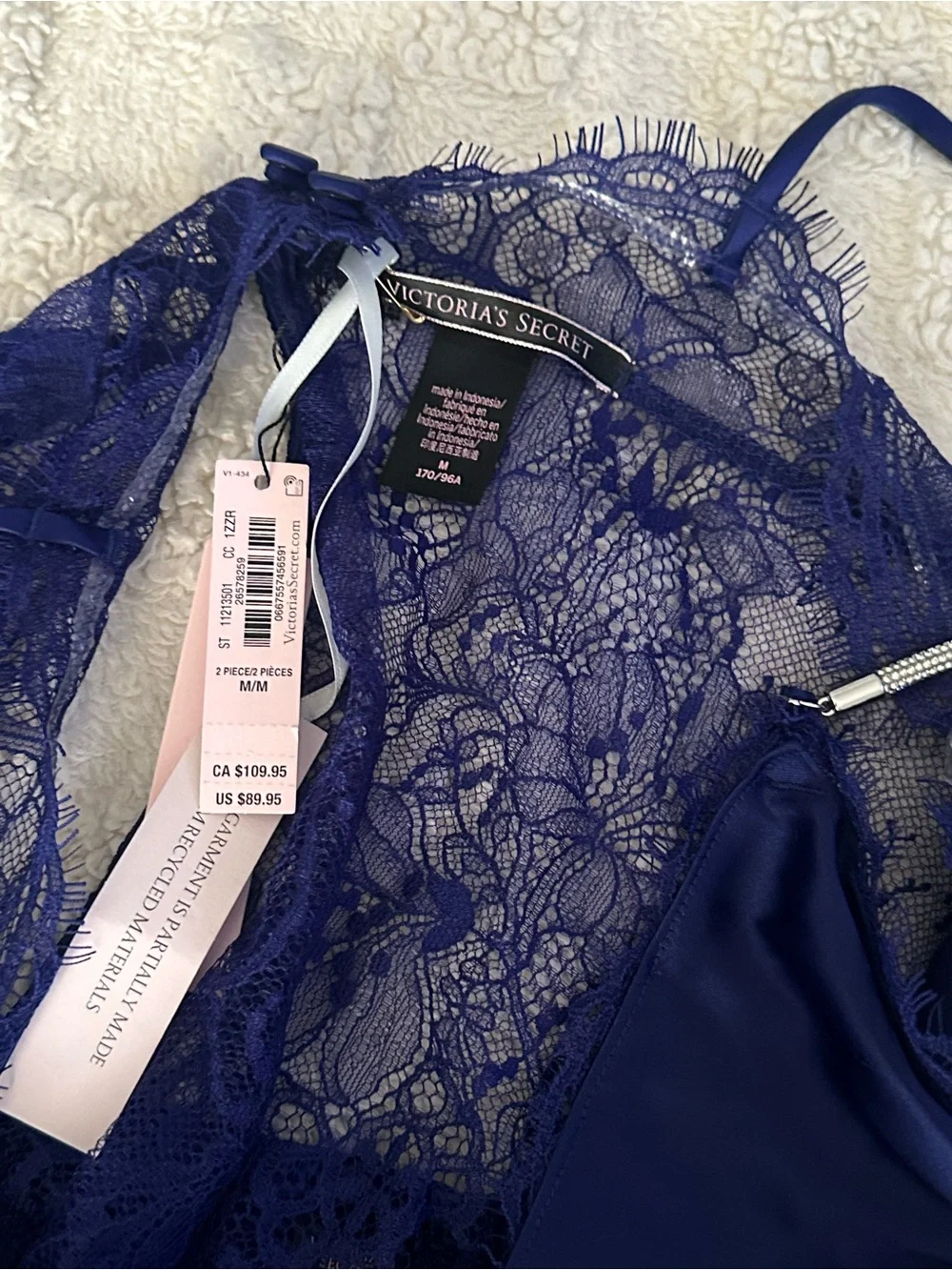 Victoria's Secret Royal Blue Satin Lace-Trim Cami & Short Set